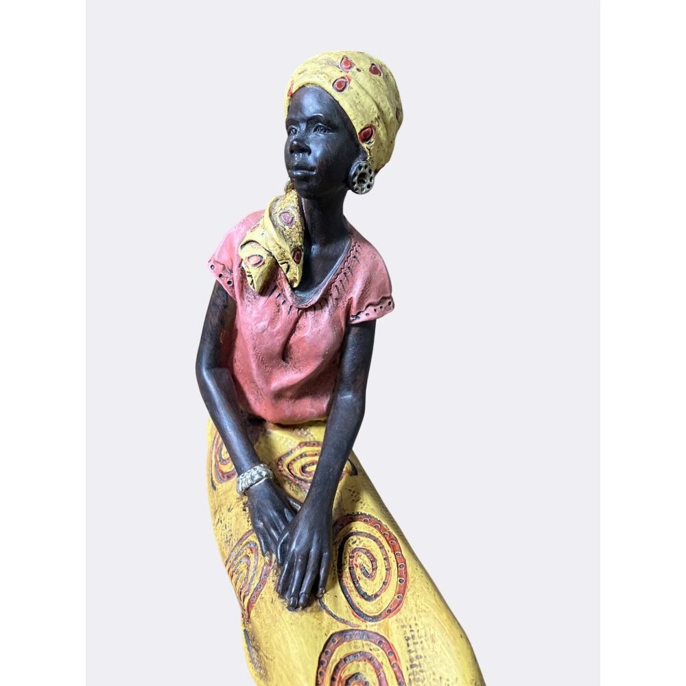 African Inspired Resin Figurine Woman In Yellow Red Dress - Picture 6 of 15